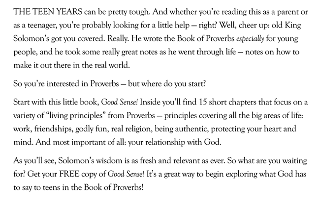 Good Sense! Help for Teens from Proverbs